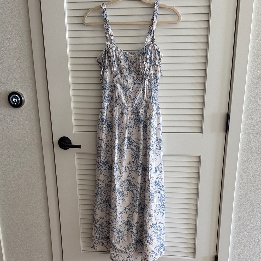 Commense Blue and White Floral Midi Dress